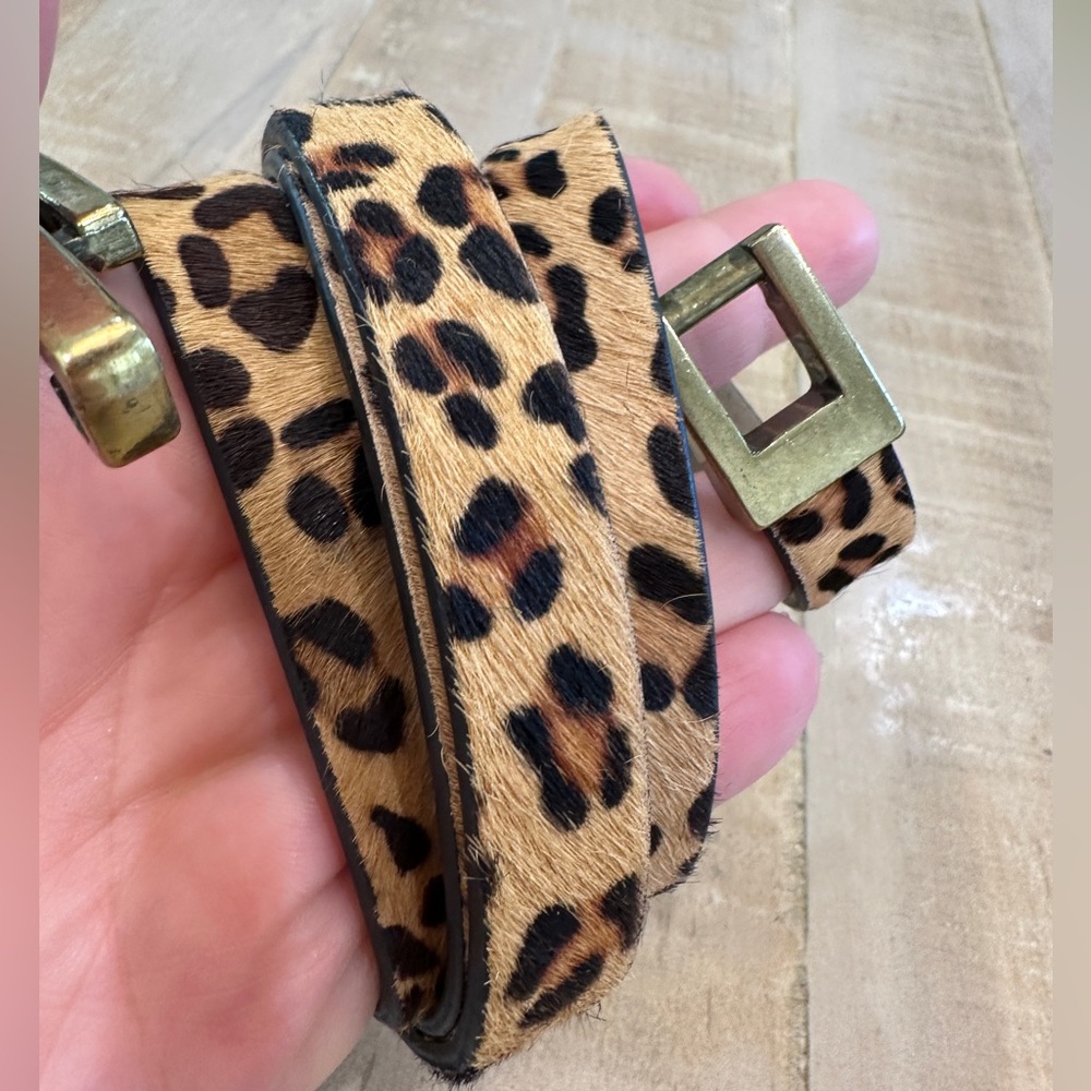 Another line women’s calf hair leather belt print animal print adjustable slide
